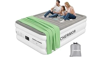 The image shows a comfortable air mattress set up in a room, highlighting a leak-proof design.