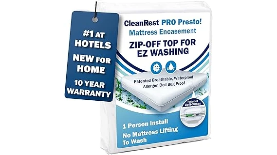 This image shows a zippered mattress encasement, a key product for bed bug protection.