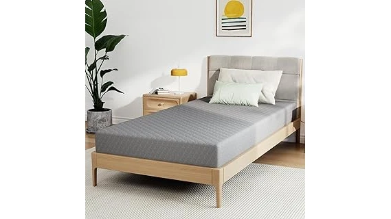 The image shows a neatly rolled mattress in a box, ready for delivery, representing value mattress options.