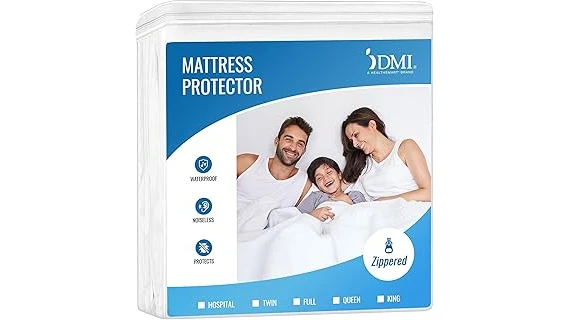 The image shows a vinyl mattress protector laid flat, showcasing its protective features for a comfortable sleep.