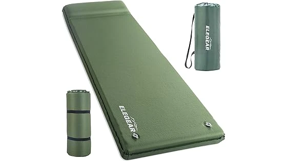 The image shows a comfortable sleeping mattress set up outdoors, ideal for camping adventures.