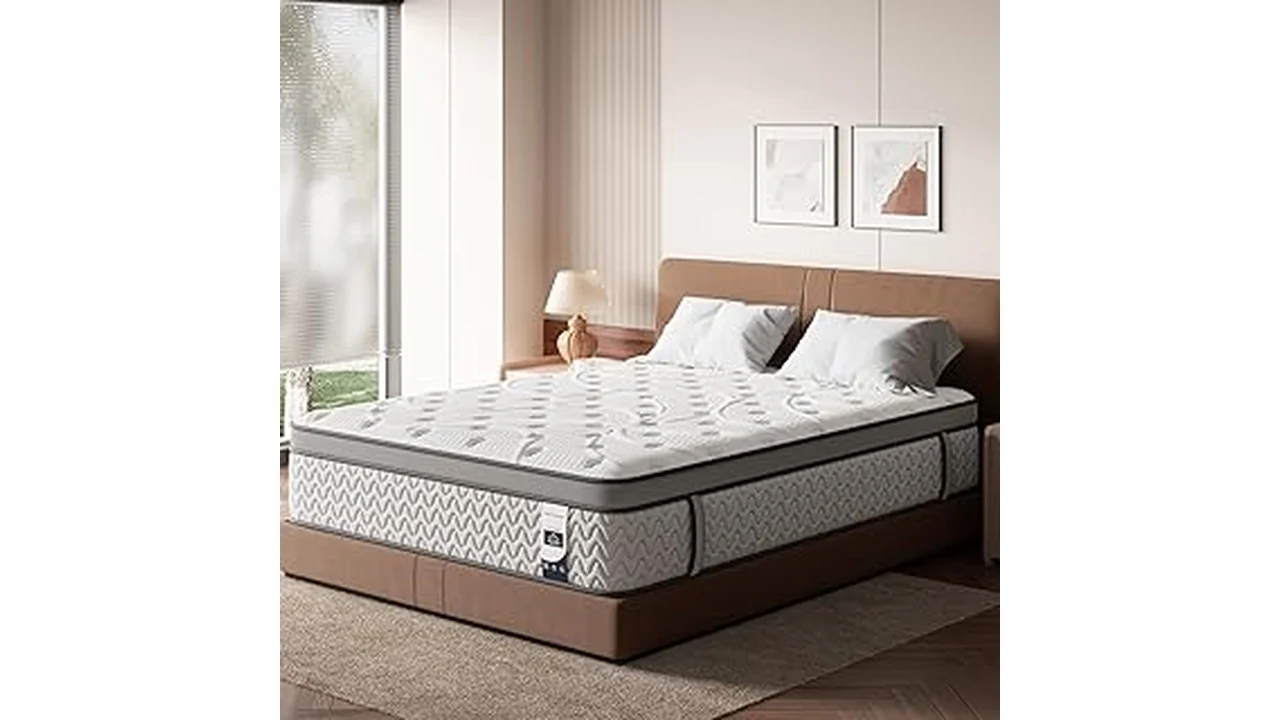 The image shows a comfortable-looking mattress, perfect for highlighting the Top 20 Mattress Rating.